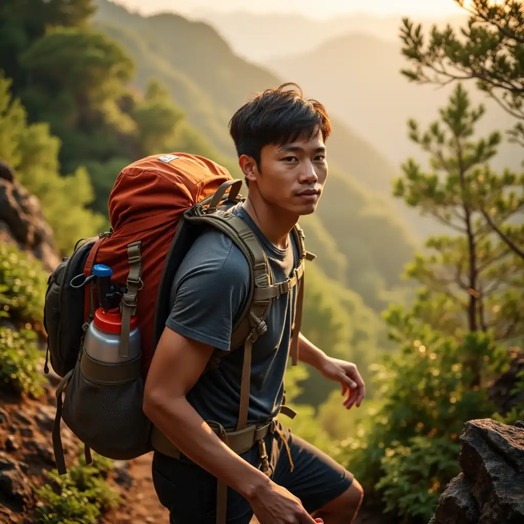 tas gunung pria keren,pria memakai tas gunung.